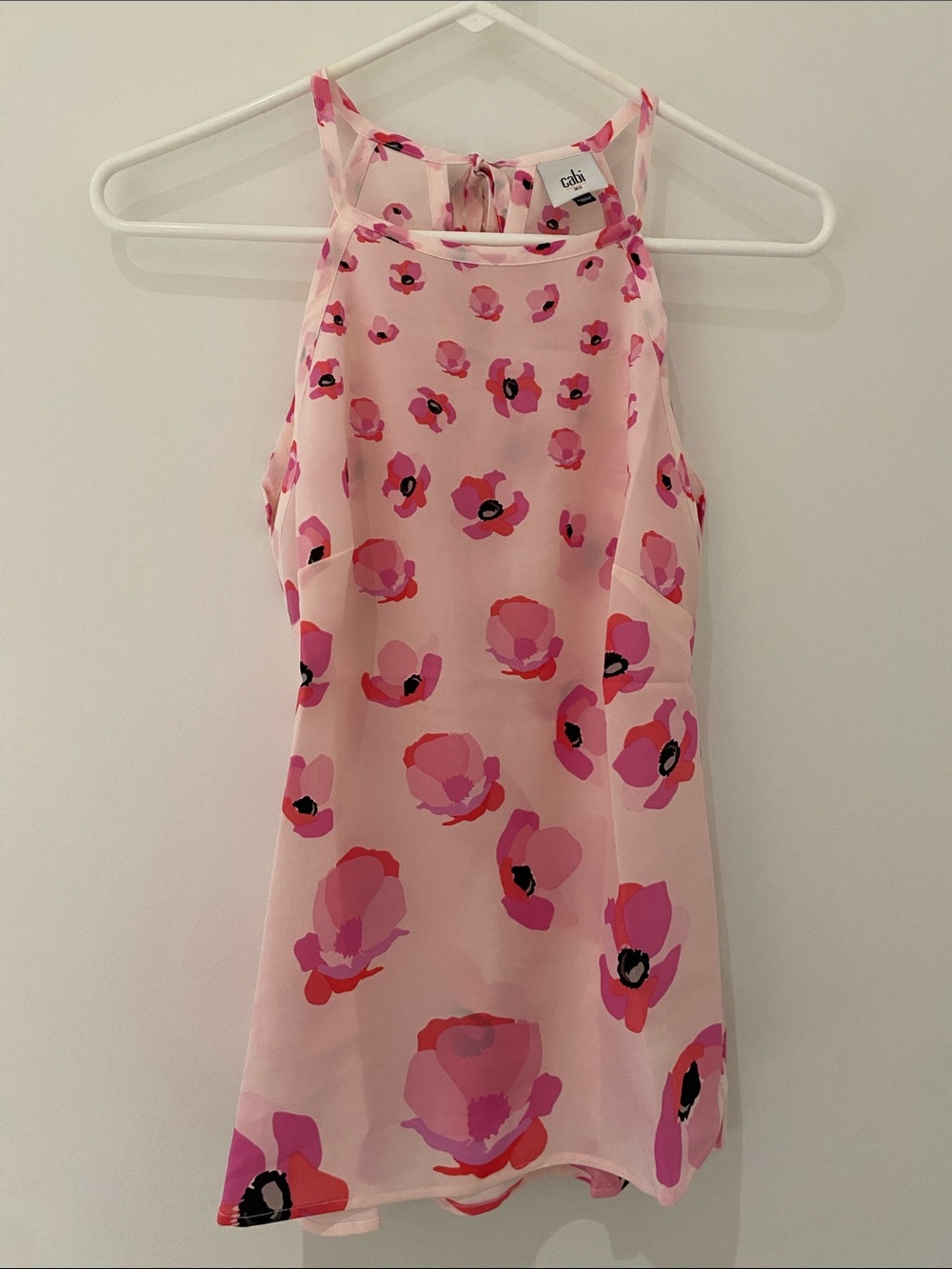 NWT CAbi Style #5218 Pink Floral Print Cami Tank High Low Hem Tie Closure XS